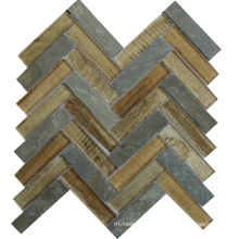 France Style Heat Insulation Chevron Glass Mix Stone Mosaic Tile